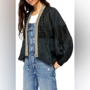 FREE PEOPLE Jasmine Baby Doll Boho Embroidered Lightweight Jacket Medium ~ NWT